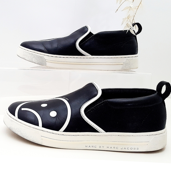 90's Marc Jacobs🔥Sad Face☹ Broom Slio On Sneakers Shoes - Picture 4 of 7